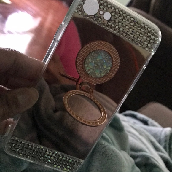 Rhinestone Rose Gold Mirror Case with clip - Picture 5 of 5